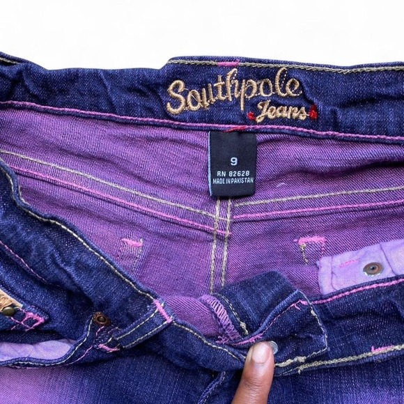 Southpole Jeans VTG Y2K Womens 9 Purple Fade Pink Stitching Flare Denim Pants - Picture 4 of 5